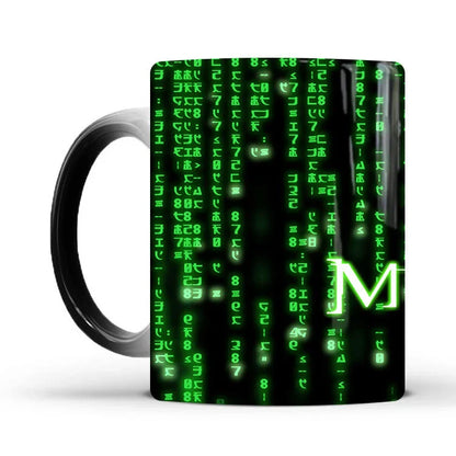 The Matrix-themed ceramic mug with colour-changing design, featuring the iconic imagery from the beloved sci-fi classic.