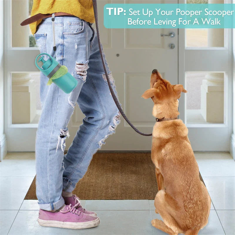 Portable dog poop scooper with claw mechanism and built-in bag dispenser for easy pet waste cleanup