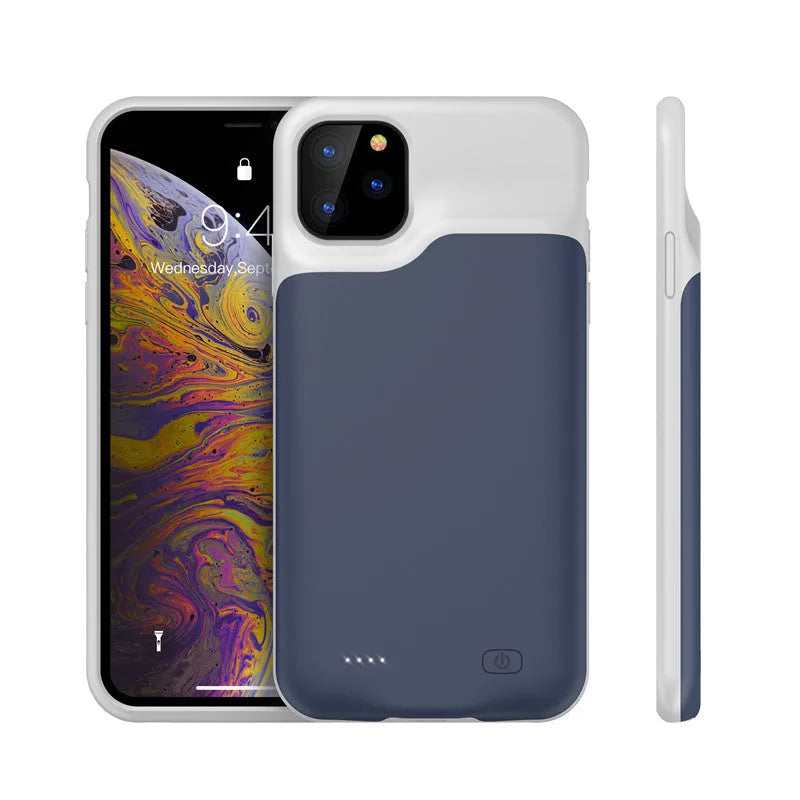 Shockproof silicone iPhone battery charger case in black, blue, pink or white colours