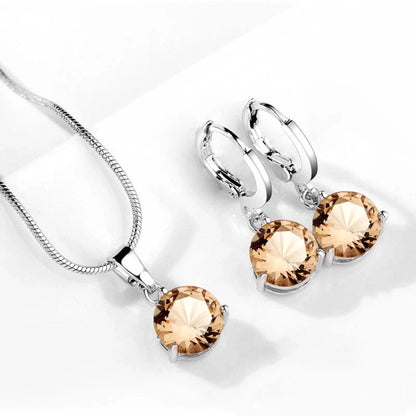 Water Drop Necklace Earring Set with zircon gemstones and snake bone chain