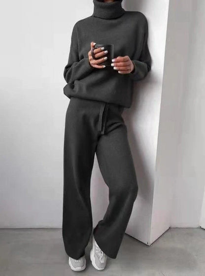 Women's casual turtleneck sweater and drawstring pants set in various colours