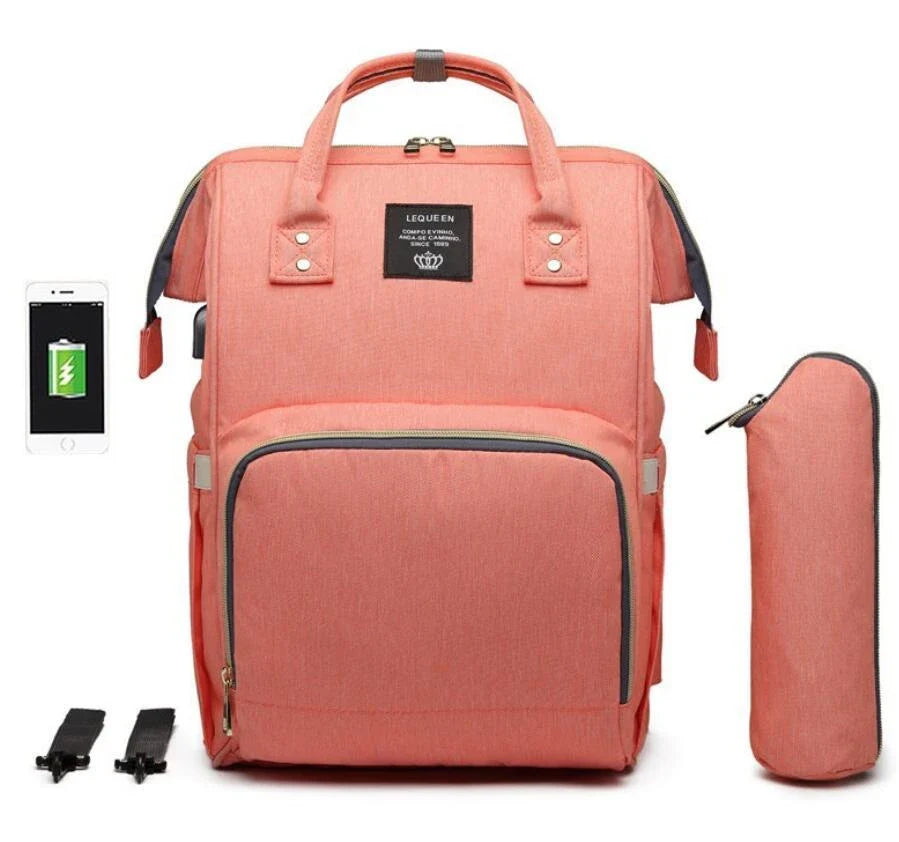 Large capacity waterproof Oxford cloth diaper backpack with USB charging port