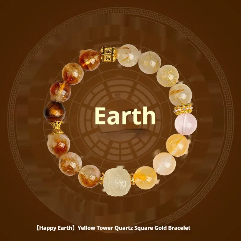 Natural crystal Five Elements round bead bracelet unisex casual style