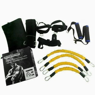 Bounce training device with elastic ropes, adjustable waist belt, ankle straps, and bracelet straps for resistance exercises