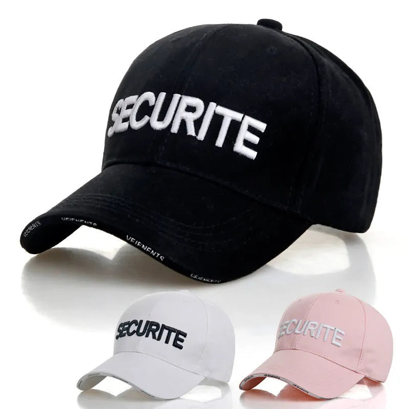 Unisex cotton alphabet baseball cap in black with adjustable back strap