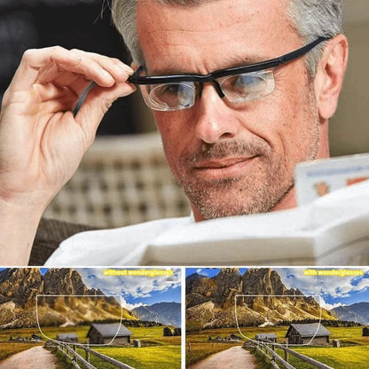 Adjustable focus sight glasses with black frame and polycarbonate lenses