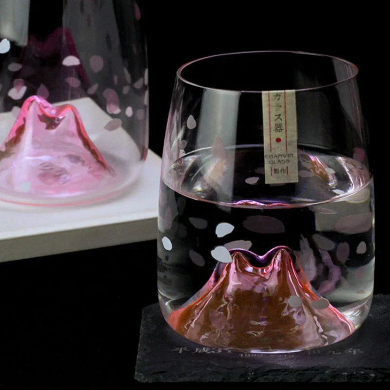 Handcrafted Cherry Blossoms Glass Cup in lead-free crystal for whisky lovers