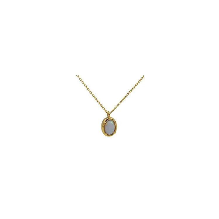 S925 silver oval pendant necklace with jelly opal gemstone in gold or white gold colour plating