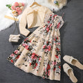 Girls' floral strap dress with long-sleeved jacket two-piece set in polyester fibre, available in five colours for heights 130 to 170 cm