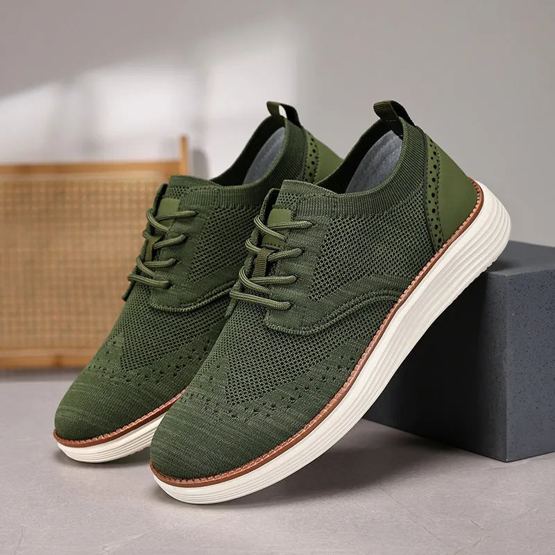 Men's outdoor fly woven mesh hiking casual shoes with rubber outsole in black side view