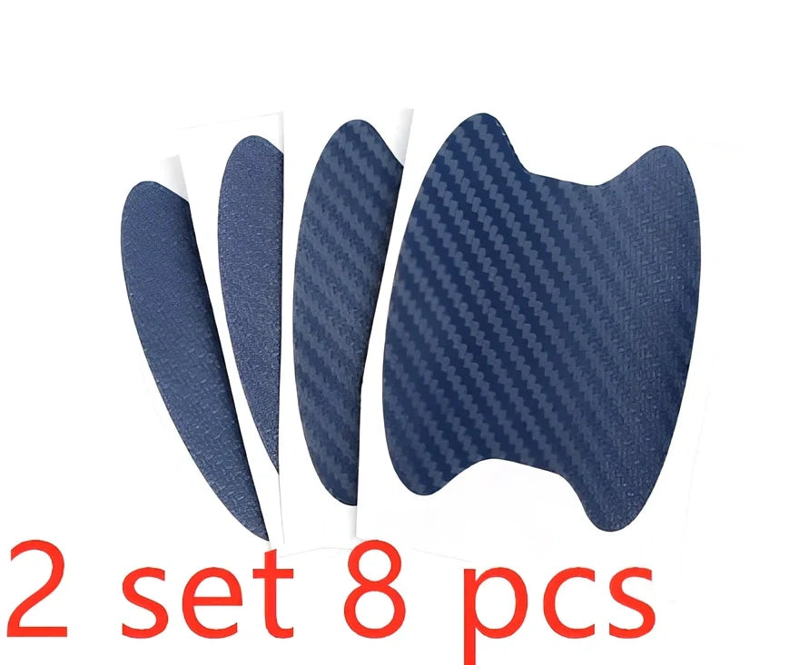 4-piece black carbon fibre car door handle stickers, 8.5 cm x 6.8 cm, scratch protection for vehicles