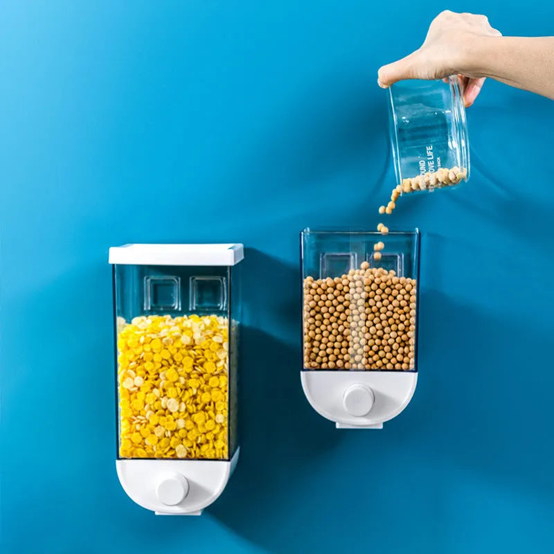 White transparent wall-mount food storage box with easy-press lid on kitchen wall