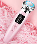 Pink handheld facial cleansing and rejuvenation beauty instrument with micro-current technology