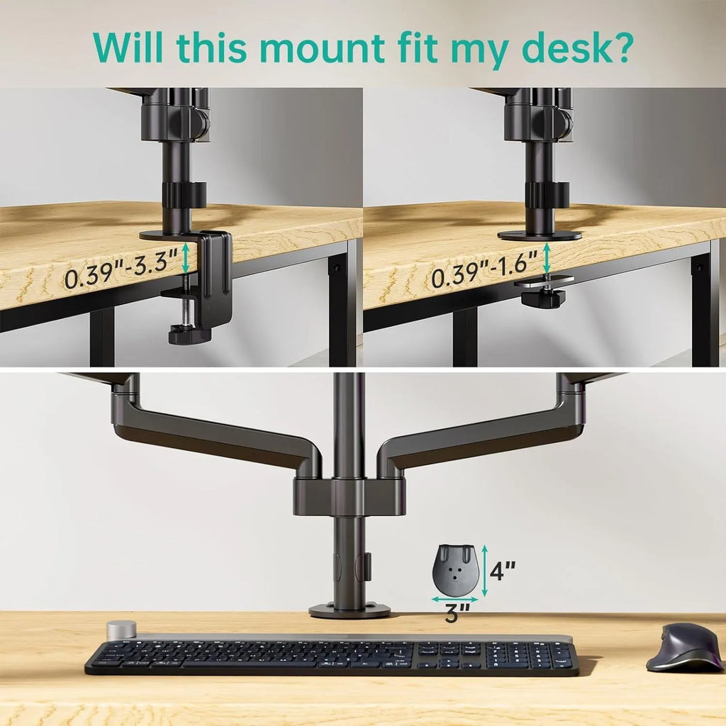 Black aluminium alloy three-arm gas spring monitor mount for 13-27 inch screens