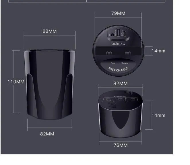Black X9 car wireless charging cup with QI 10W fast charging and LED indicator