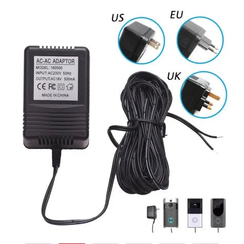 External power adapter for video doorbell AC18V 500MA with UK plug and overload protection