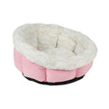 Petal cat mat in grey with raised edge, made from printed plush and imitated suede, measuring 48x49x25cm