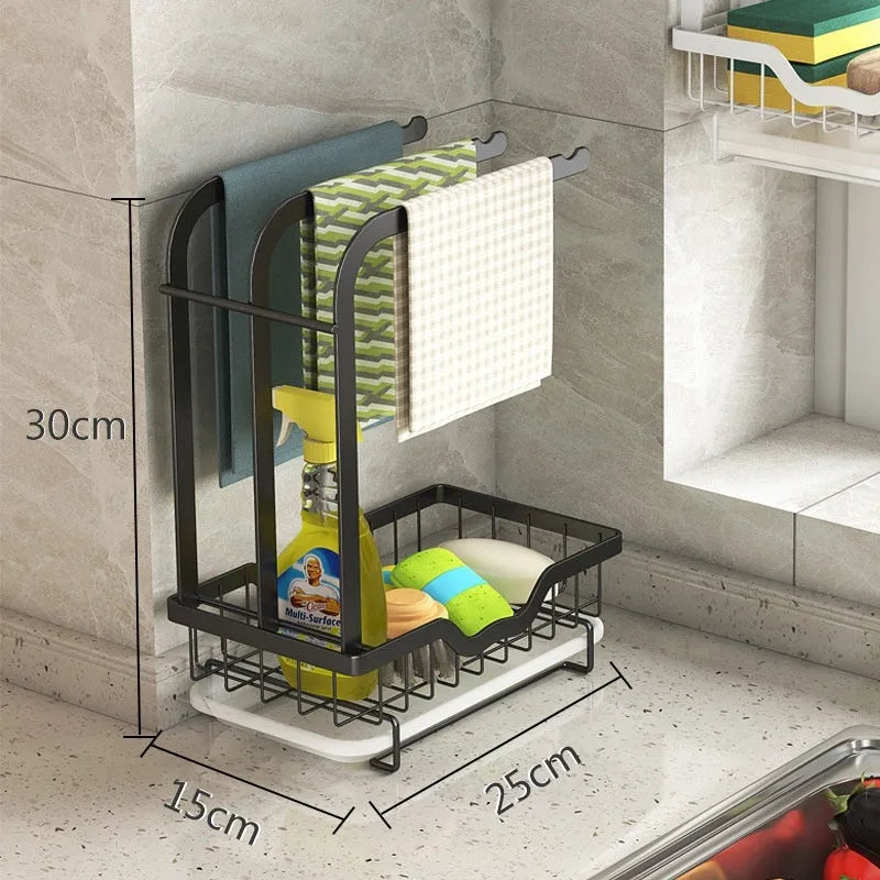 Foldable plastic kitchen storage rack for rags with wall and desktop mounting options