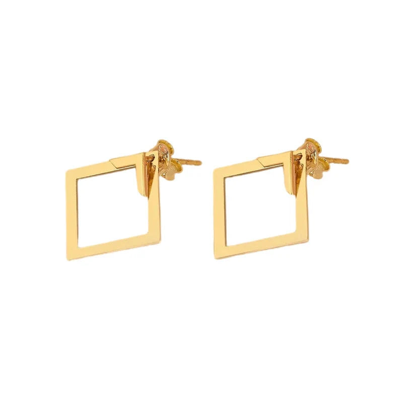Women's titanium steel square geometric earrings in gold, steel, and rose gold