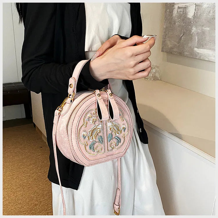 Chinese embroidery crossbody messenger bag with adjustable strap in horizontal square design