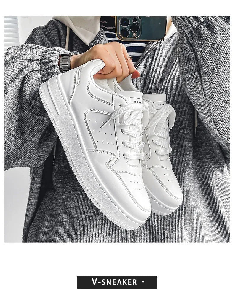 Breathable platform white board shoes for teens with artificial PU upper and rubber sole