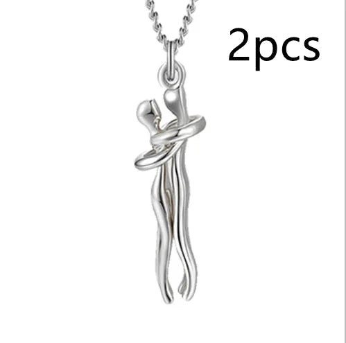 Love Hug unisex brass cartoon pendant necklace with 3cm charm on 40cm chain in gold finish