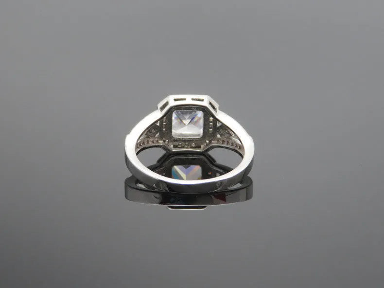 Women's geometric zircon ring with hollow quadrilateral design in platinum-colour copper