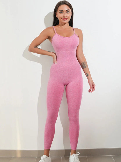 Women's nylon-spandex unitard jumpsuit with tummy control and adjustable spaghetti straps