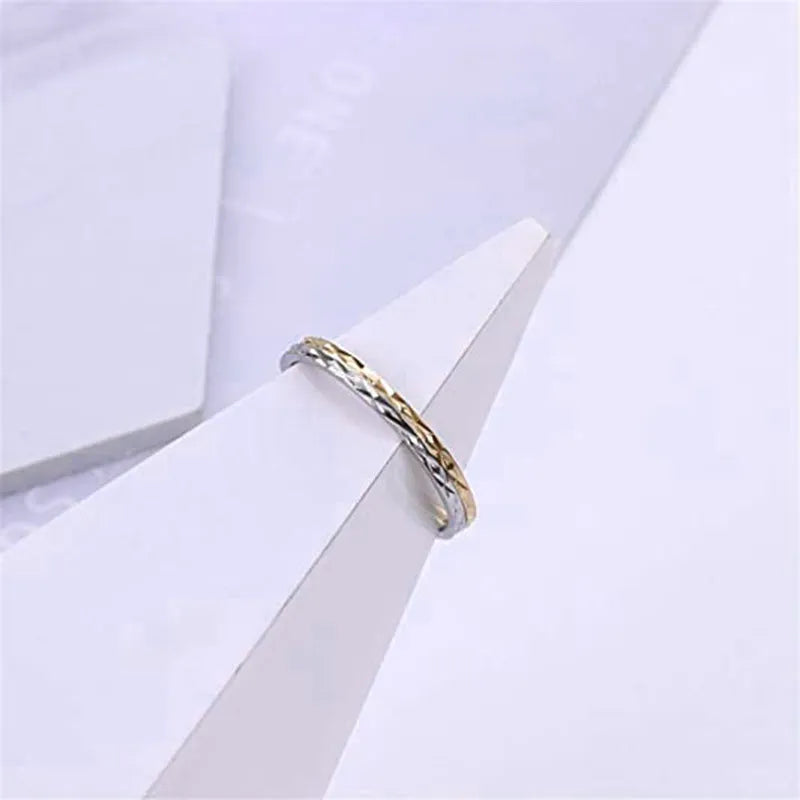 Korean style titanium steel simple couple ring with diamond plaid geometric design in silver finish