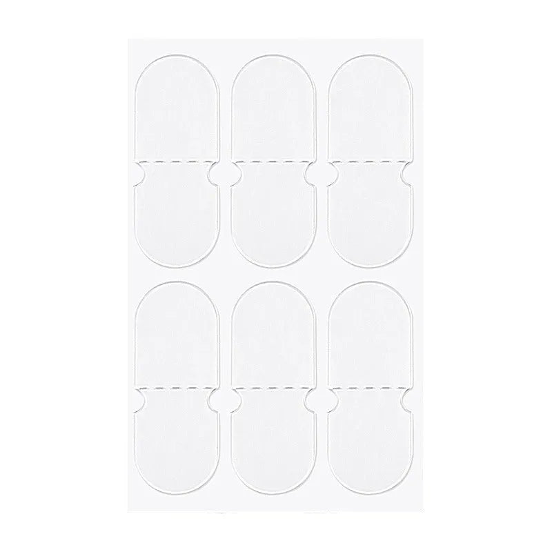 Close-up of transparent and frosted disposable TPU ear patches on backing paper, 0.1cm thick.