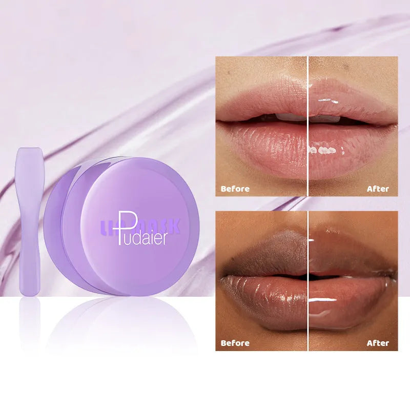 Box containing a 10ml exfoliating lip balm tube and a metal lip scraper tool.