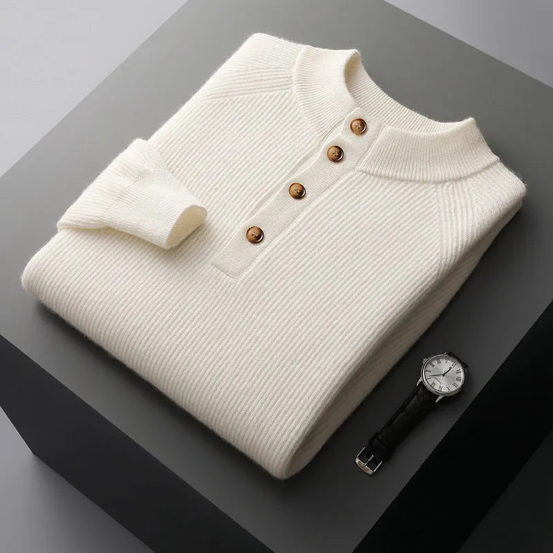 Women's thickened semi-high neck cashmere pullover in white, loose fit, long sleeves, winter style
