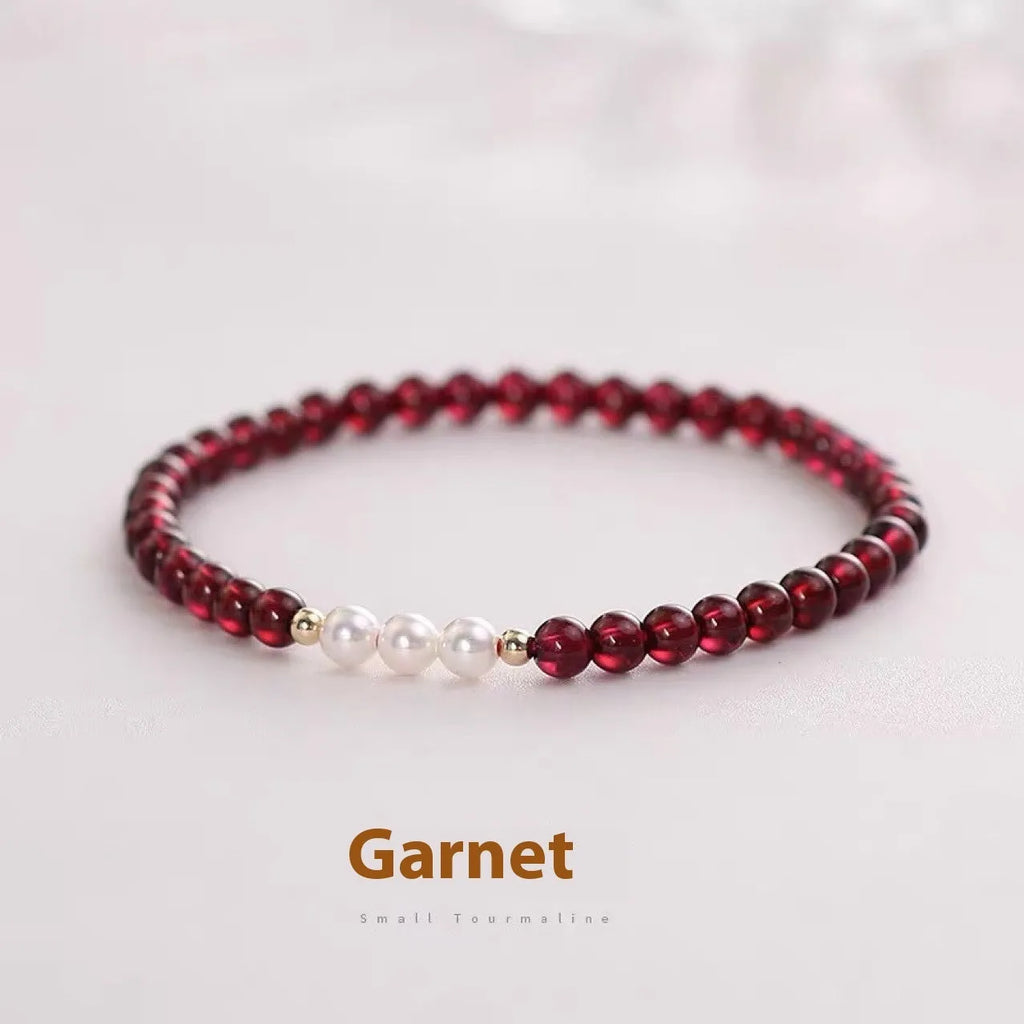 Women's artificial pearl bracelet with New Chinese garnet crystal beads in 3mm or 4mm size options