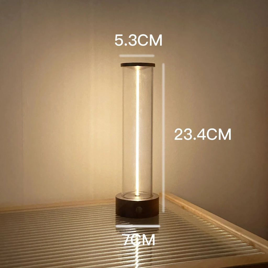 Slender glass LED night light strip with magnetic base, dimensions 53mm by 234mm