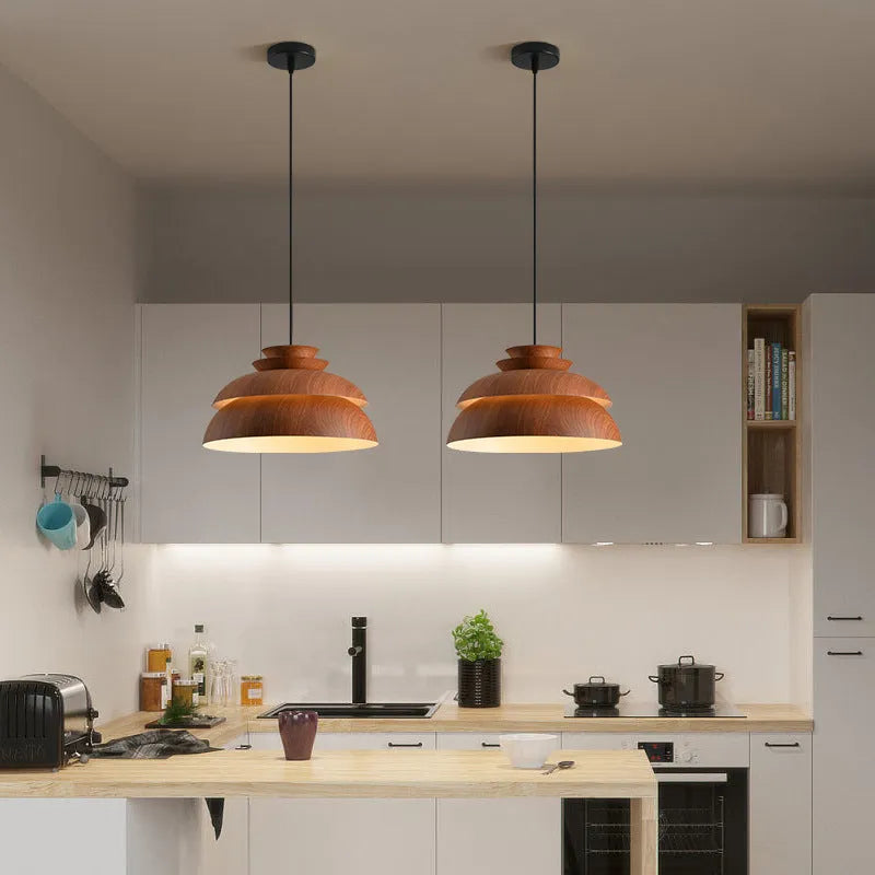 Simple chandelier creative coffee shop bar personality pendant light 33cm antique wood grain