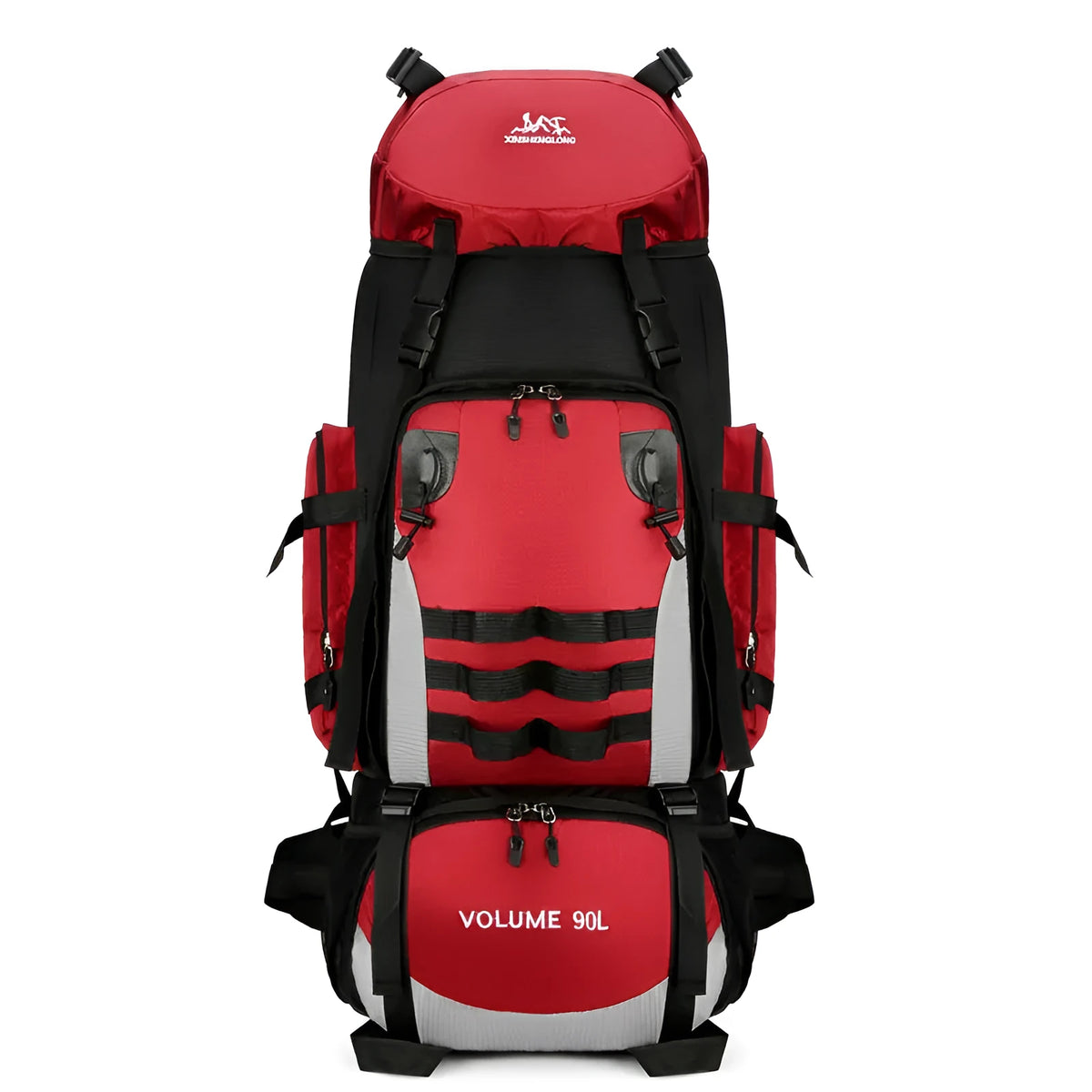 90L large capacity waterproof outdoor travel backpack for men in black, blue, and camouflage