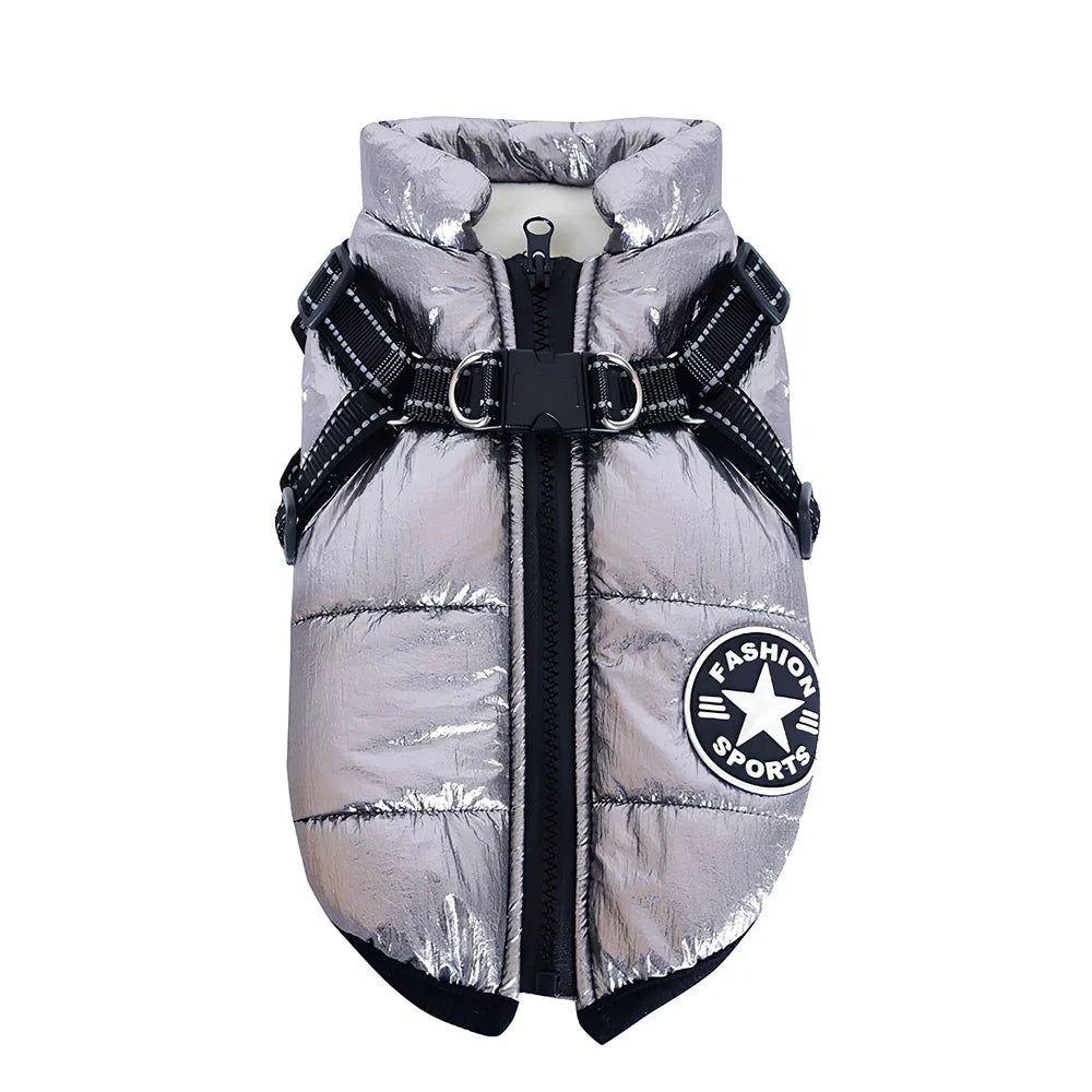 Red cotton chest back integrated vest on dog, sizes S-2XL, waterproof washable pet winter clothing