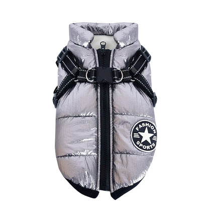 Red cotton chest back integrated vest on dog, sizes S-2XL, waterproof washable pet winter clothing