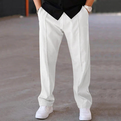 Men's drawstring waist casual pants in a variety of colors featuring a unique bright line design