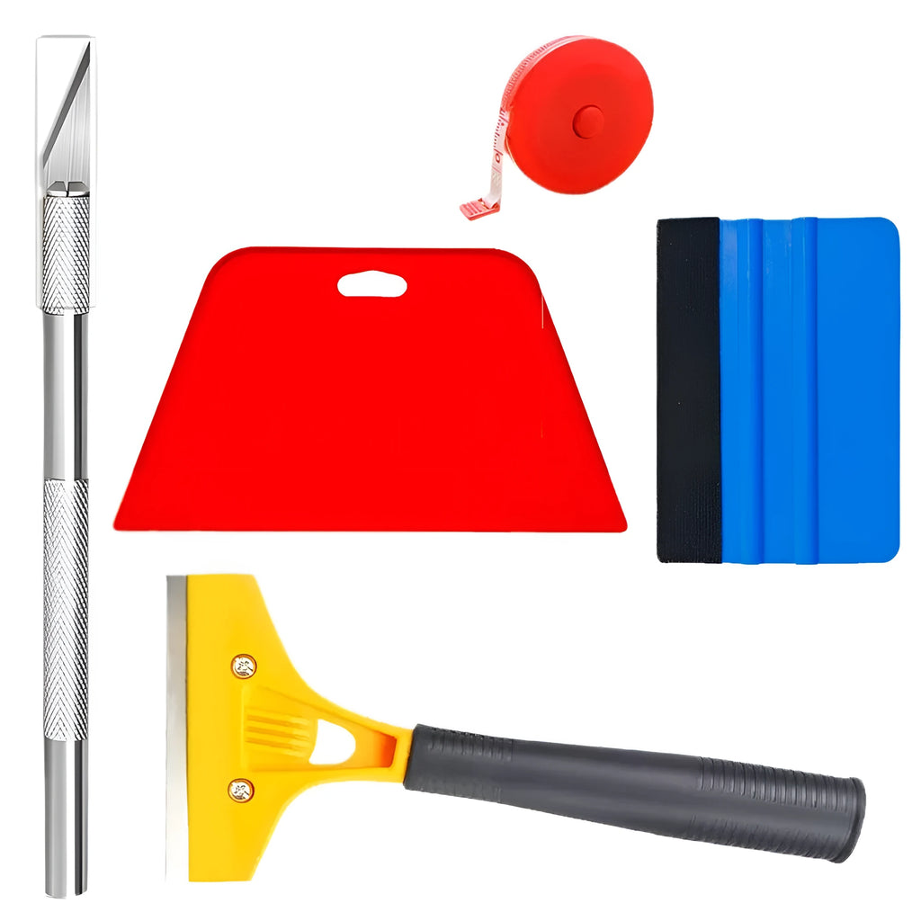 Plastic automotive film smoothing tool set for car window tint installation in 10 piece or 12 piece configurations