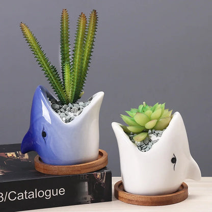 Creative cartoon ceramic succulent pot with drainage hole for small plants
