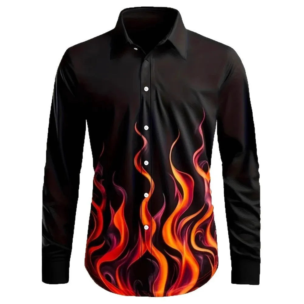 Men's Hawaiian shirt with floral pattern, long sleeves, and loose cardigan fit