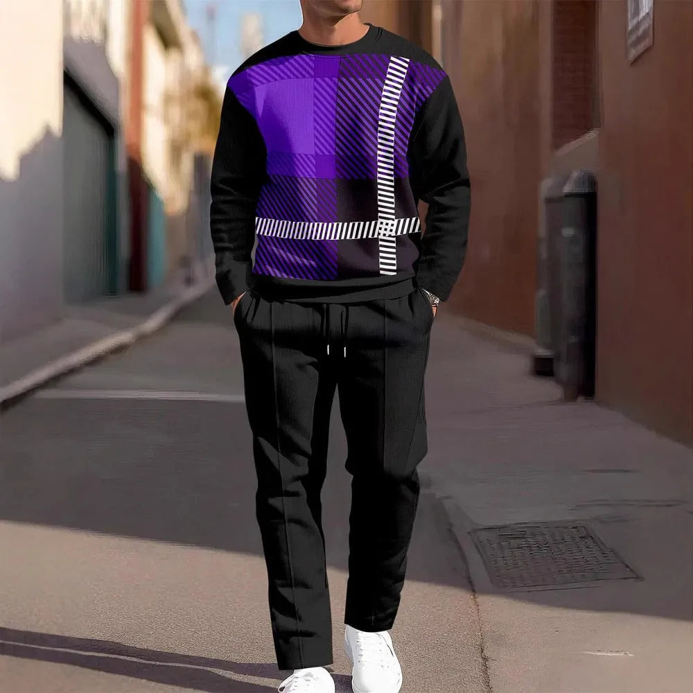 Fashion men's casual sporty round neck sweatshirt and pants two-piece set with letter print, 18 colours