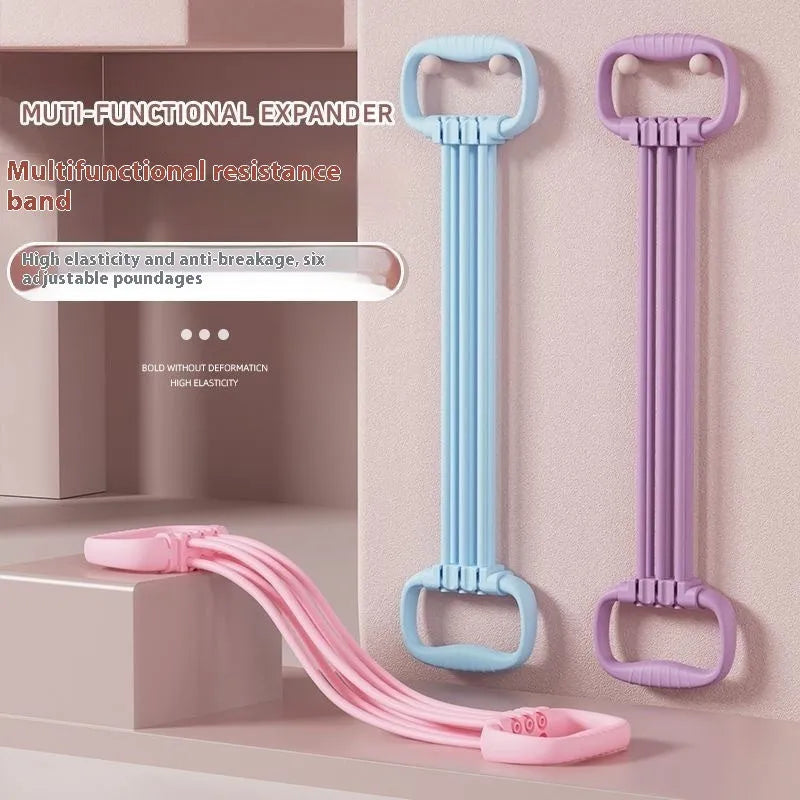 Women's adjustable chest expander with TPE rope and 6 gear resistance settings