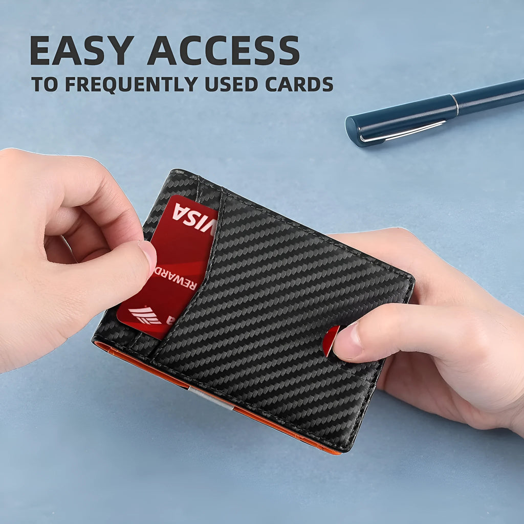 PU leather anti-theft wallet card holder with weaving pattern in carbon fibre black colour