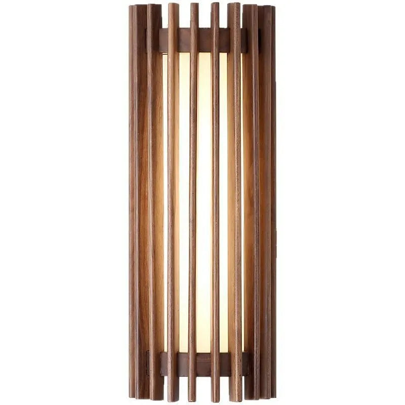New Chinese style walnut wall lamp with wood art finish in a living room setting