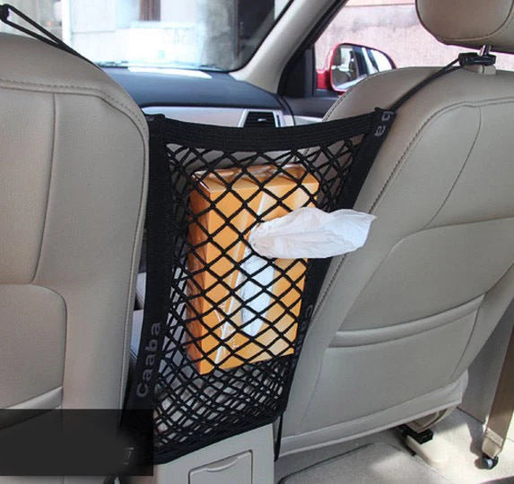 Elastic car pet safety net for dogs, black nylon mesh with strong hooks