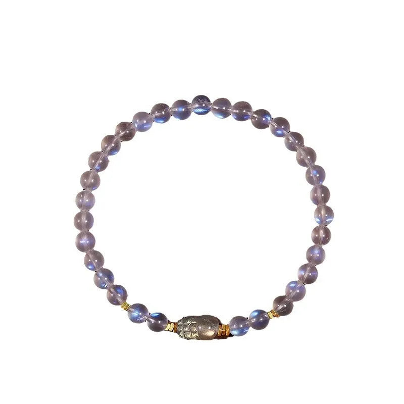 National style moonstone bracelet with animal zodiac design showing blue light fashion effect