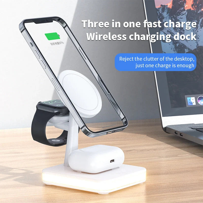 4 In 1 Magnetic Wireless Charger Stand Fast Charging Dock Station in white and black