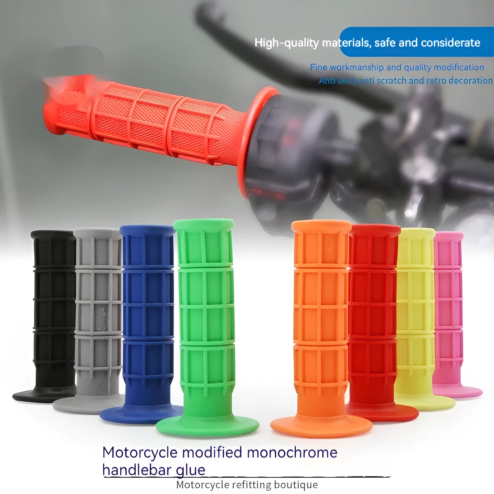 Pair of 22mm rubber motorcycle handlebar grip covers in assorted colours